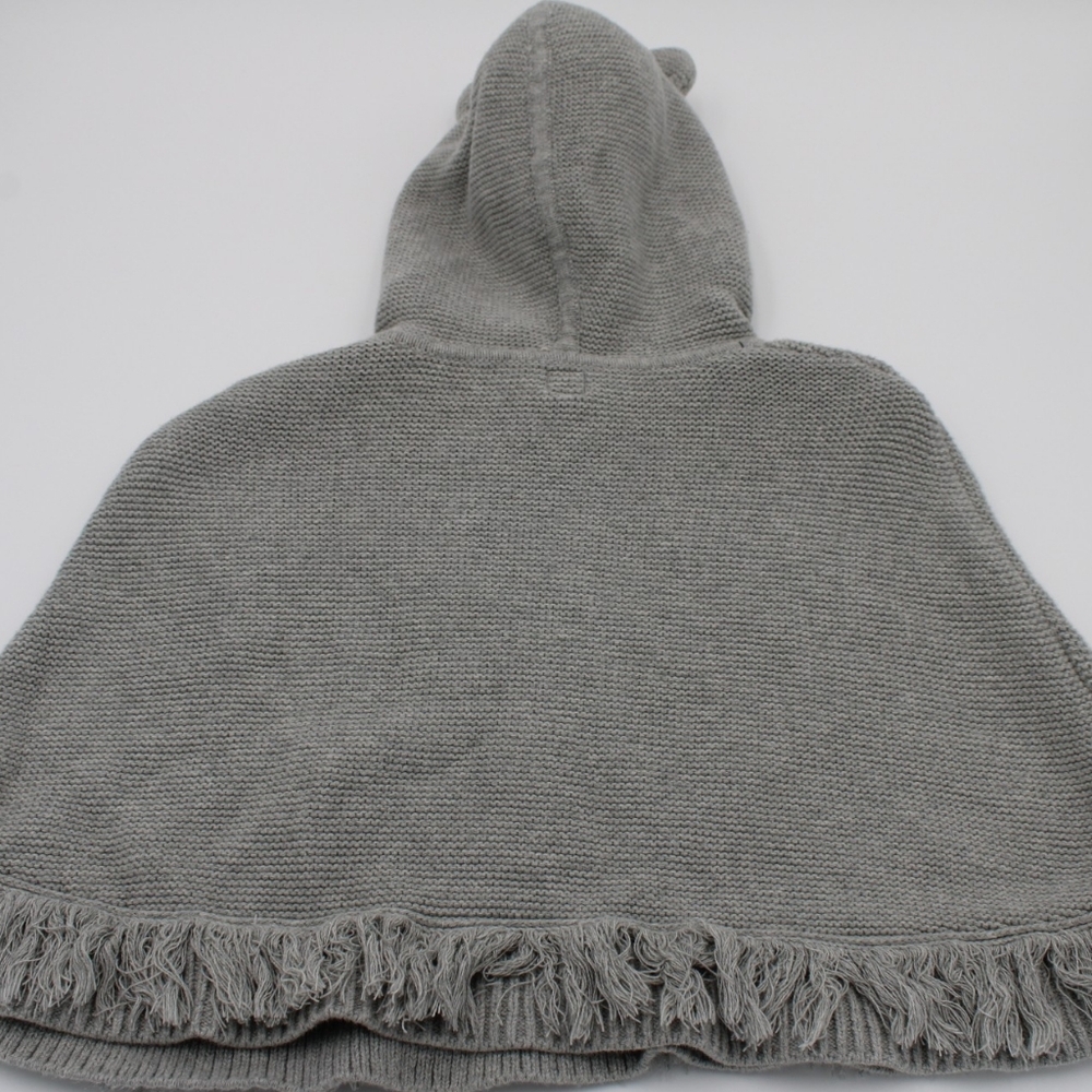 Girls BabyGAP Size 5 Sage Green & Light Grey Knitted Poncho with Hood - Picture 2 of 6